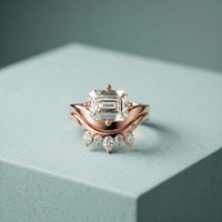 2.85 Ct Emerald Cut Moissanite Regal Curve Ring Set for Women