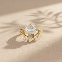 2.85 Ct Emerald Cut Moissanite Regal Curve Ring Set for Women