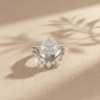 2.85 Ct Emerald Cut Moissanite Regal Curve Ring Set for Women