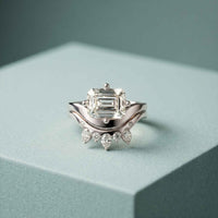 2.85 Ct Emerald Cut Moissanite Regal Curve Ring Set for Women