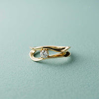 0.15 Ct Round Cut Moissanite Bypass Wave Ring for Women Gold