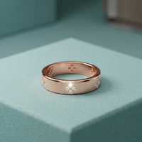 0.25 Ct Round Cut Moissanite Floral Accent Band Ring for Women Rose Gold