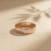 0.25 Ct Round Cut Moissanite Floral Accent Band Ring for Women Rose Gold