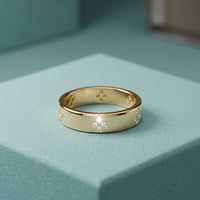 0.25 Ct Round Cut Moissanite Floral Accent Band Ring for Women Gold