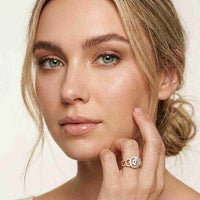 2.05 Ct Round Cut Moissanite Halo Link Engagement Ring for Women Rose Gold