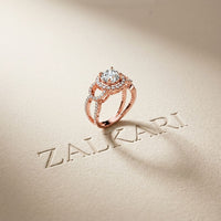 2.05 Ct Round Cut Moissanite Halo Link Engagement Ring for Women Rose Gold