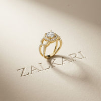 2.05 Ct Round Cut Moissanite Halo Link Engagement Ring for Women Gold