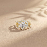 2.05 Ct Round Cut Moissanite Halo Link Engagement Ring for Women Gold