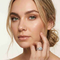 2.05 Ct Round Cut Moissanite Halo Link Engagement Ring for Women White