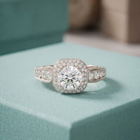 1.85 Ct Round Cut Moissanite Vintage Halo Ring for Women White