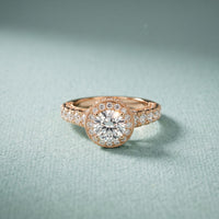 2.10 Ct Round Cut Moissanite Vintage Halo Engagement Ring for Women Rose Gold