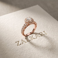 2.10 Ct Round Cut Moissanite Vintage Halo Engagement Ring for Women Rose Gold