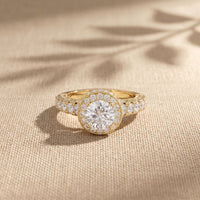 2.10 Ct Round Cut Moissanite Vintage Halo Engagement Ring for Women Gold
