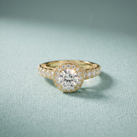 2.10 Ct Round Cut Moissanite Vintage Halo Engagement Ring for Women Gold