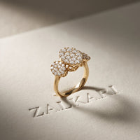 1.05 Ct Round Cut Moissanite Petal Cluster Ring for Women Gold