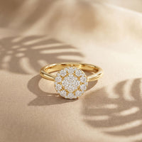 0.45 Ct Round Cut Moissanite Cluster Halo Solitaire Ring for Women Gold