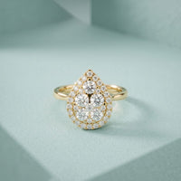 1.03 Ct Round Cut Moissanite Pear Shape Halo Cluster Ring for Women Gold