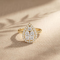 1.03 Ct Round Cut Moissanite Pear Shape Halo Cluster Ring for Women Gold