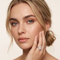 1.03 Ct Round Cut Moissanite Pear Shape Halo Cluster Ring for Women White