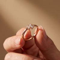 0.02 Ct Round Cut Floral Clover Moissanite Ring Rose Gold