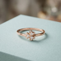 0.02 Ct Round Cut Floral Clover Moissanite Ring Rose Gold