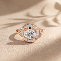 1.25 Ct Round Cut Floating Halo Moissanite Ring Rose Gold