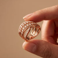 0.80 Ct Round Cut Multi-Row Pavé Open Wrap Moissanite Statement Ring Rose Gold