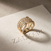 0.80 Ct Round Cut Multi-Row Pavé Open Wrap Moissanite Statement Ring Gold