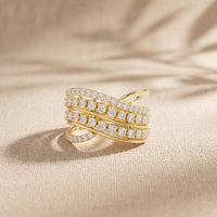0.80 Ct Round Cut Multi-Row Pavé Open Wrap Moissanite Statement Ring Gold
