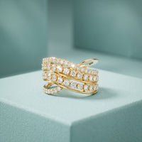 0.80 Ct Round Cut Multi-Row Pavé Open Wrap Moissanite Statement Ring Gold