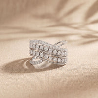0.80 Ct Round Cut Multi-Row Pavé Open Wrap Moissanite Statement Ring White