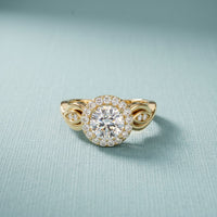 1.25 Ct Round Cut Halo Vintage-Inspired Moissanite Ring Gold