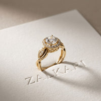 1.25 Ct Round Cut Halo Vintage-Inspired Moissanite Ring Gold