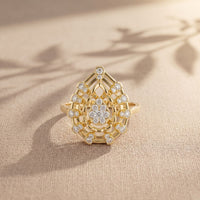 0.40 Ct Round Cut Openwork Floral Moissanite Statement Ring Gold