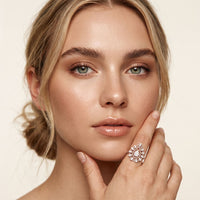 0.40 Ct Round Cut Openwork Floral Moissanite Statement Ring White