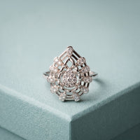 0.40 Ct Round Cut Openwork Floral Moissanite Statement Ring White