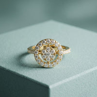 0.75 Ct Round Cut Open Halo Moissanite Ring Gold
