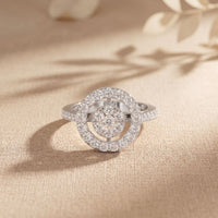 0.75 Ct Round Cut Open Halo Moissanite Ring White