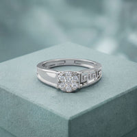 0.20 Ct Round Cut Moissanite Cluster Greek Key Openwork Ring White
