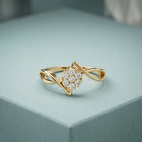 0.15 Ct Round Cut Moissanite Cluster Bypass Twist Ring Gold