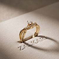0.35 Ct Round Cut Moissanite Chevron Pavé Solitaire Ring for Women Gold