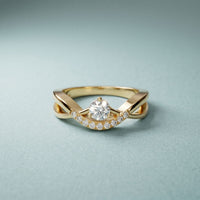 0.35 Ct Round Cut Moissanite Chevron Pavé Solitaire Ring for Women Gold