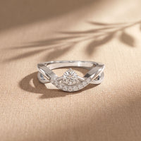0.35 Ct Round Cut Moissanite Chevron Pavé Solitaire Ring for Women White