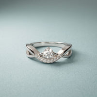 0.35 Ct Round Cut Moissanite Chevron Pavé Solitaire Ring for Women White
