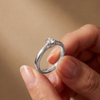 0.30 Ct Round Cut Moissanite Tapered Pavé Solitaire Ring for Women White
