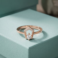 0.20 Ct Round Cut Moissanite Geometric Open Frame Solitaire Ring for Women Rose Gold