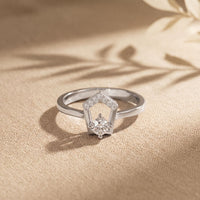 0.20 Ct Round Cut Moissanite Geometric Open Frame Solitaire Ring for Women White