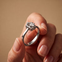 0.20 Ct Round Cut Moissanite Geometric Open Frame Solitaire Ring for Women White