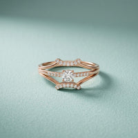 0.25 Ct Round Cut Moissanite Double Chevron Pavé Solitaire Ring for Women Rose Gold