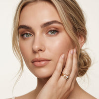 0.25 Ct Round Cut Moissanite Double Chevron Pavé Solitaire Ring for Women Gold